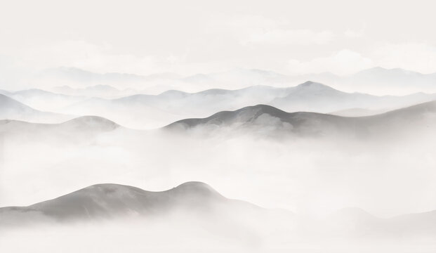水墨意境山間云霧景觀