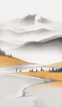 水墨風(fēng)山川秋景圖
