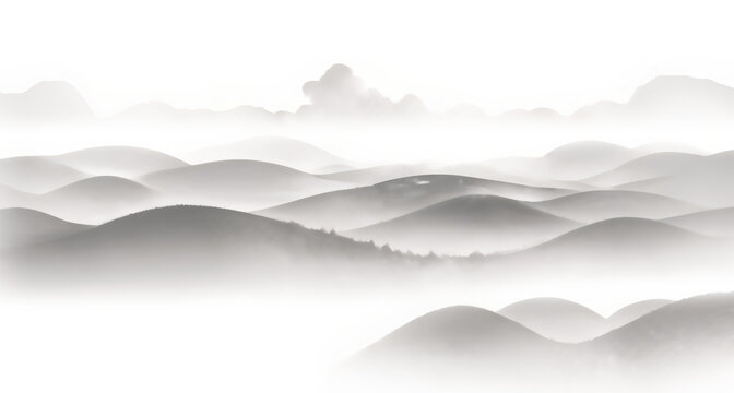 水墨意境連綿山巒圖