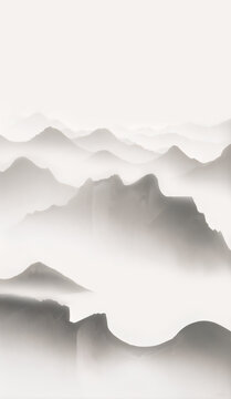 水墨意境群山云霧圖