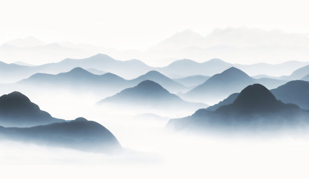 水墨意境連綿山巒圖