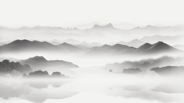 水墨意境山水云霧圖
