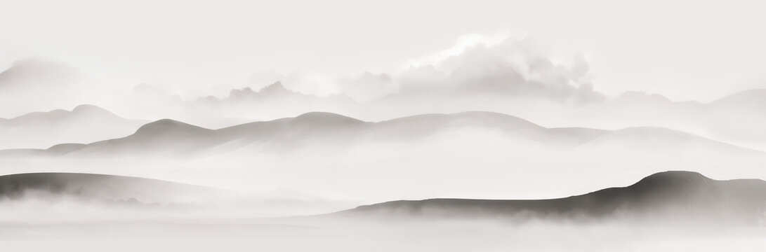 水墨意境山巒云霧圖