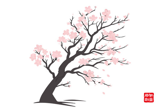 簡(jiǎn)約風(fēng)綻放的粉色櫻花樹(shù)