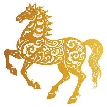 金色花紋裝飾的奔騰駿馬