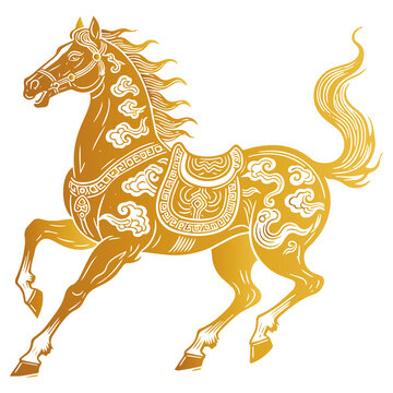金色祥云奔騰駿馬圖案