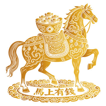 金色馬上有錢吉祥圖案