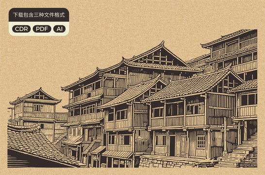 土家吊腳樓失量素材