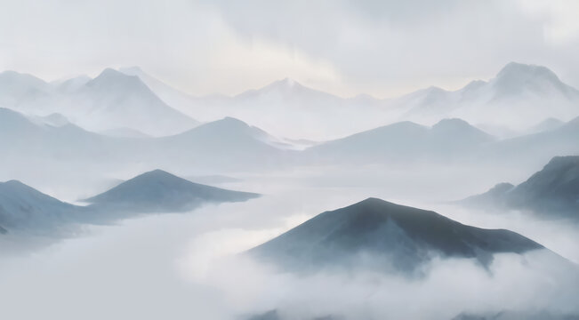 云霧繚繞的層疊山巒