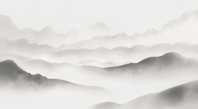 水墨意境云霧繚繞山巒圖
