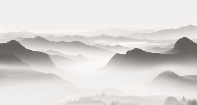 水墨意境群山云霧景觀
