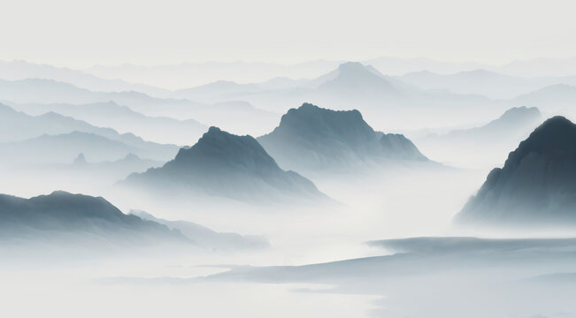 水墨意境群山云霧景觀