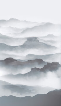 水墨意境的縹緲山巒