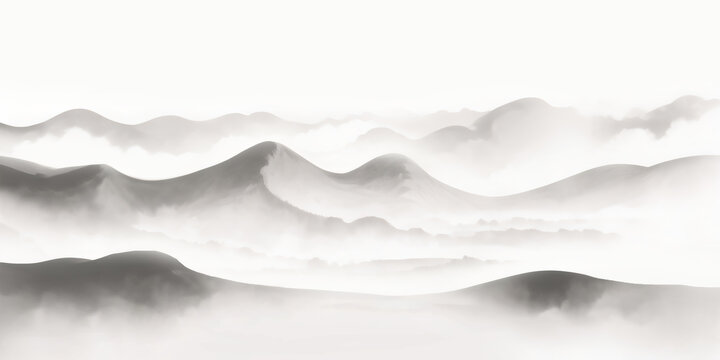 水墨意境朦朧山巒圖