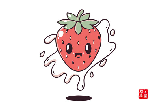 可愛卡通草莓形象插畫