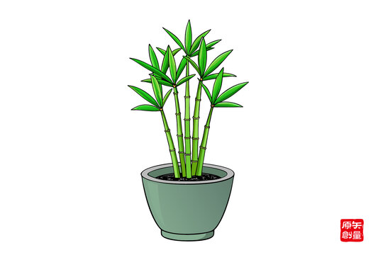 盆栽翠竹插畫素材