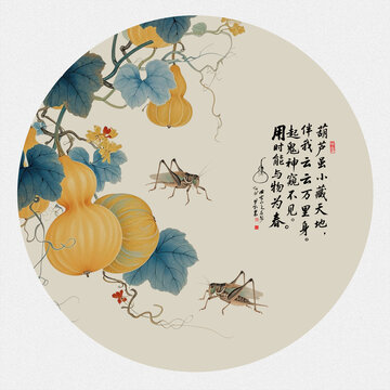 中式葫蘆國畫福祿圖