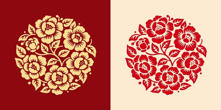 山茶花剪紙圖案