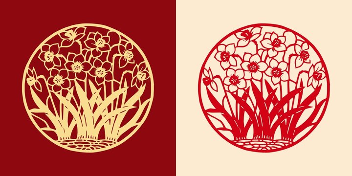 水仙花剪紙圖案