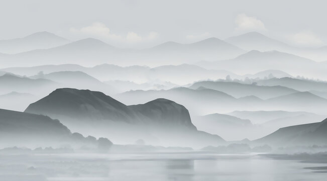 水墨意境山水風光圖