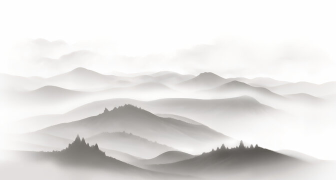 水墨風(fēng)格云霧繚繞山巒圖