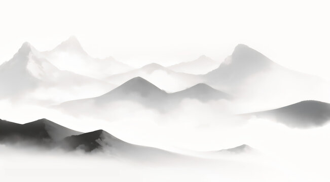 水墨風(fēng)格云霧繚繞山巒圖
