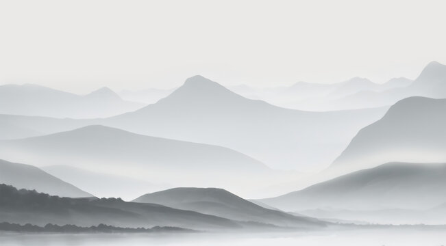 水墨意境連綿山巒