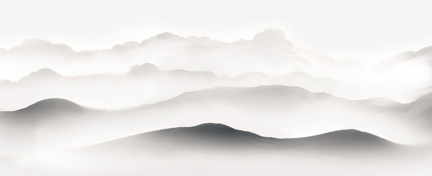 水墨風(fēng)格云霧繚繞山巒圖