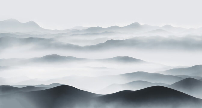 水墨意境層疊山巒圖景