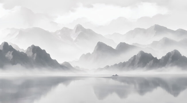 水墨意境山水風光圖