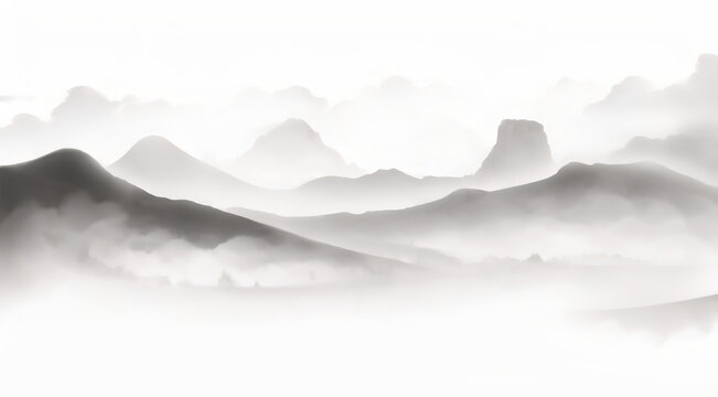 水墨意境山水云霧圖