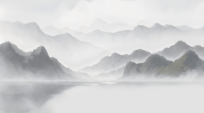 水墨意境山水云霧圖