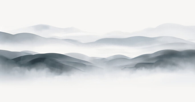 水墨意境連綿山巒圖