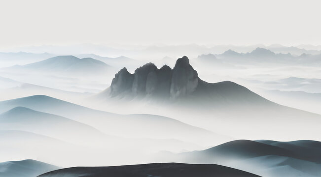 水墨意境山巒云霧景觀