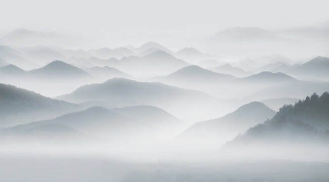 水墨意境群山云霧景觀