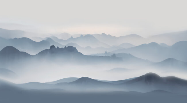 水墨風(fēng)格朦朧山巒美景