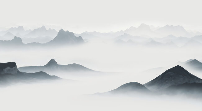 水墨意境山水云霧圖