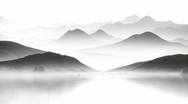 水墨意境山水霧景圖