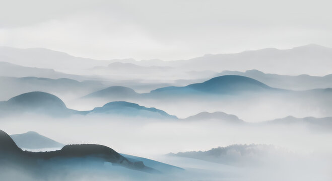 水墨意境群山云霧景觀