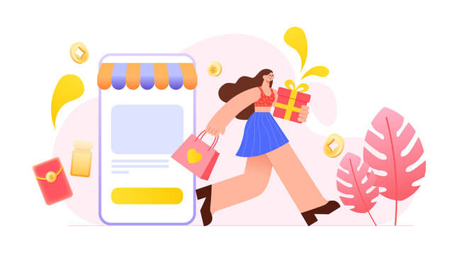 女性購物人物插畫