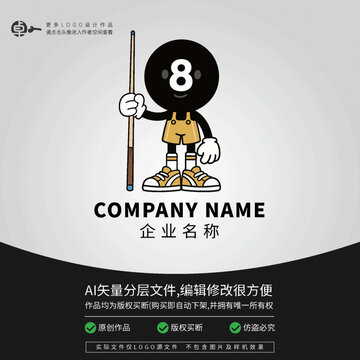 臺球桌球斯洛克休閑卡通LOGO