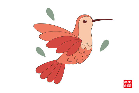飛翔的卡通蜂鳥插畫