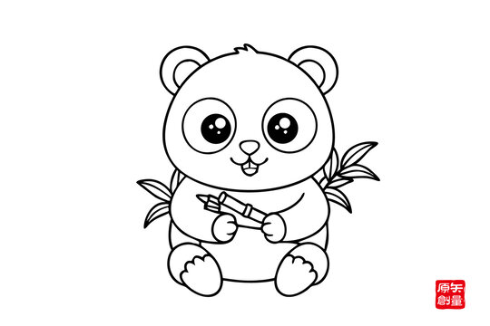 可愛卡通熊貓持竹圖