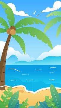 夏日沙灘椰樹背景插畫