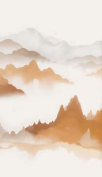 水墨風(fēng)格遠山云霧美景