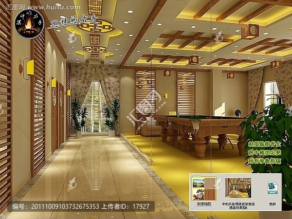 中式风格酒店宾馆走道通道效果图