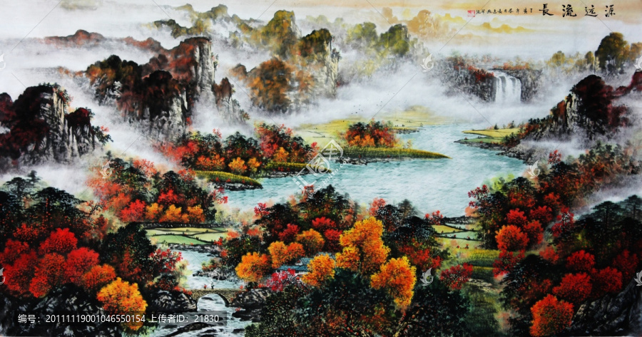 國畫秋景山水畫