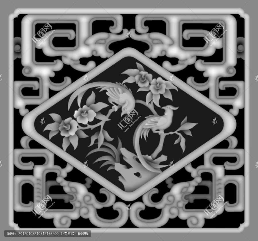 花窗花鳥灰度圖