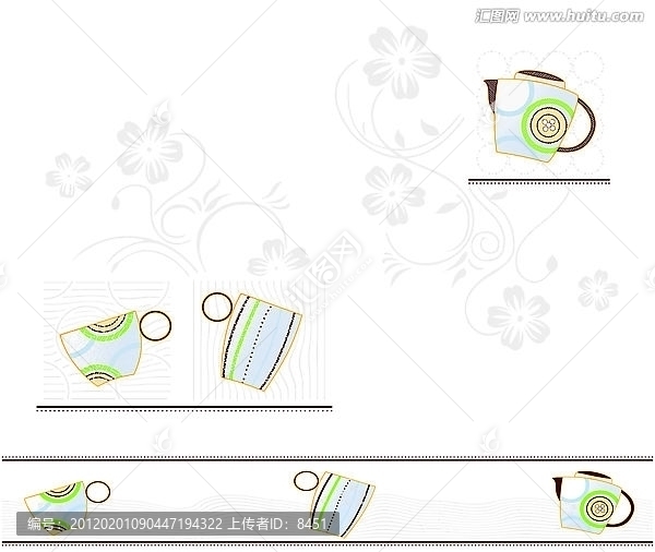 茶具,瓷片腰線花片（通道分色）