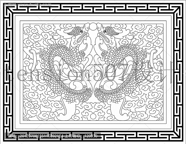 雙龍奪珠浮雕圖案CAD